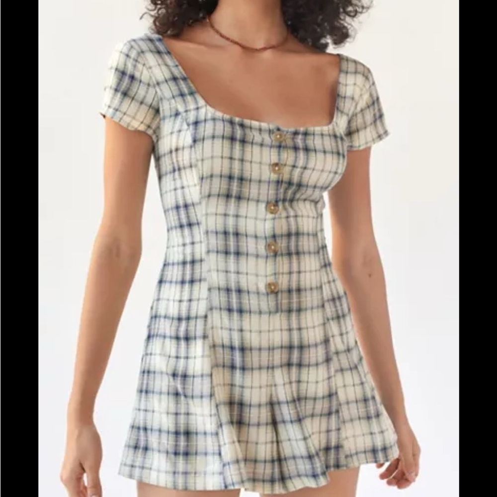 Urban Outfitters My So Called Romper in Brown Multi Plaid